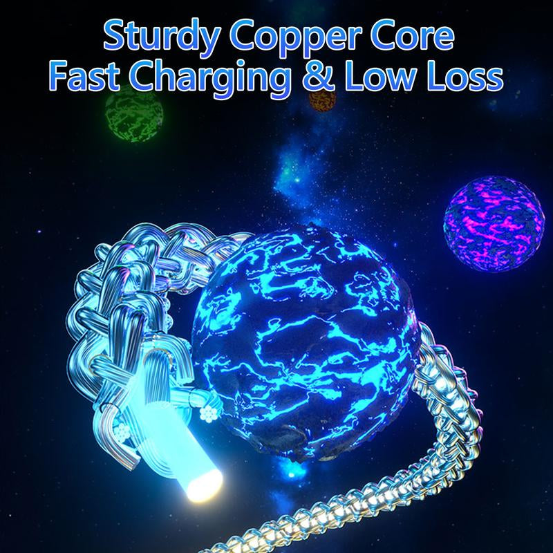 4-In-1 Colorful LED USB-C Charging Cable, 60W Fast Charge & Data Transfer, Usb/Type-C/Lightning Compatible with Iphone 16/15, Ipad, Samsung & More