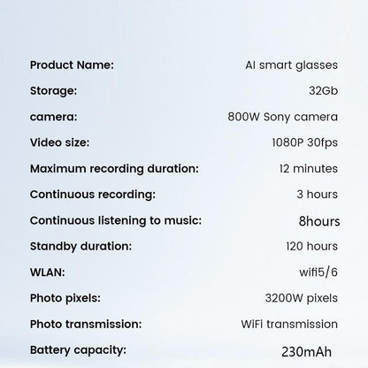 Evomi Touch-Control Smart Glasses with 800W HD Camera, Bluetooth Voice Communication, Dual Lenses, Surround Sound, and Smart Polarized Lenses for Daily Activities, Wearable Device in Black