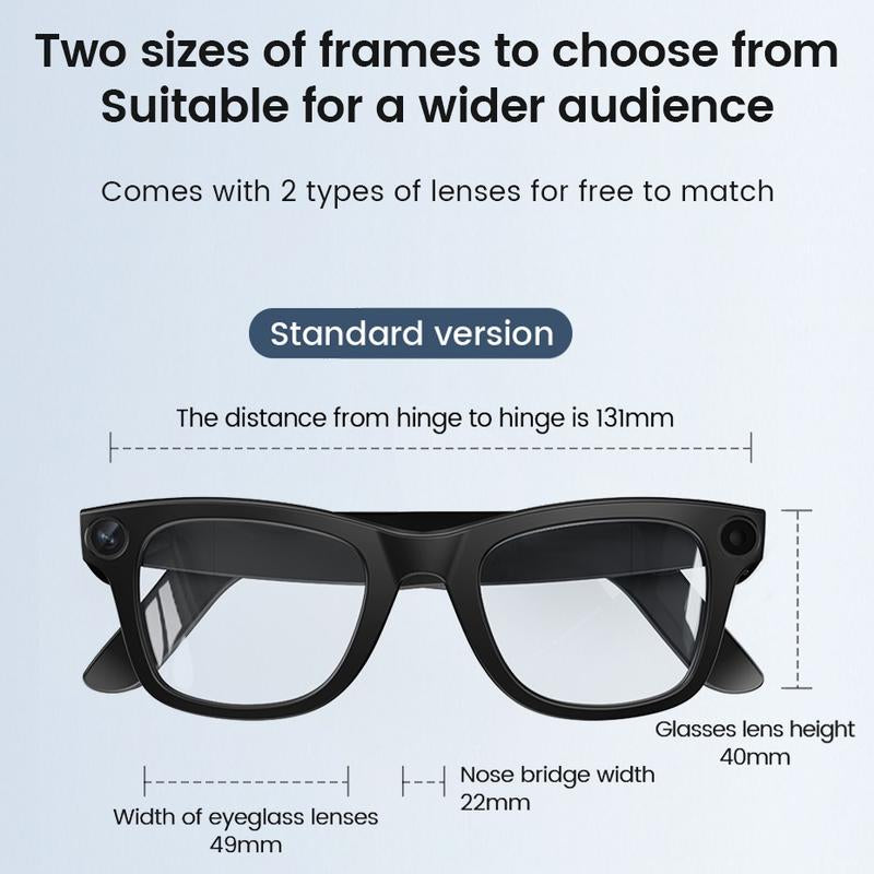 Evomi Touch-Control Smart Glasses with 800W HD Camera, Bluetooth Voice Communication, Dual Lenses, Surround Sound, and Smart Polarized Lenses for Daily Activities, Wearable Device in Black