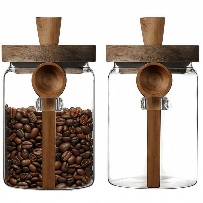 Coffee Sets, Coffee Jars, Glass Spice Jar with Wooden Lid & Spoon, 17Oz/500Ml, High Borosilicate Material, Food Storage Container for Kitchen, Pantry, & Home Use, Bamboo Design, Sturdy & Sealed, Thanksgiving Tiktokshopblackfriday Christmas