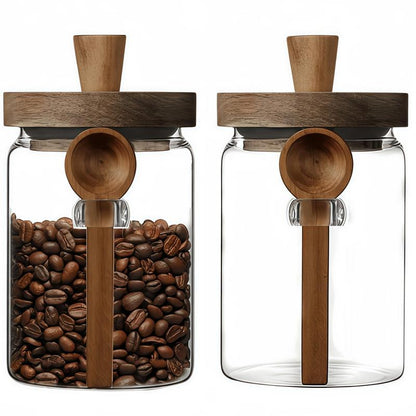 Coffee Sets, Coffee Jars, Glass Spice Jar with Wooden Lid & Spoon, 17Oz/500Ml, High Borosilicate Material, Food Storage Container for Kitchen, Pantry, & Home Use, Bamboo Design, Sturdy & Sealed, Thanksgiving Tiktokshopblackfriday Christmas
