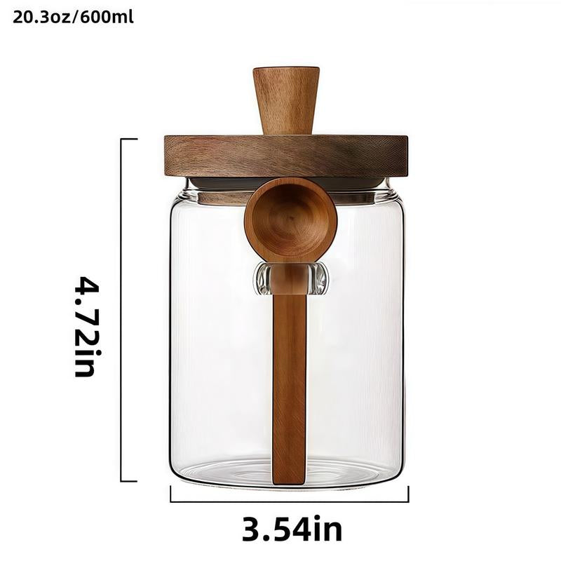 Coffee Sets, Coffee Jars, Glass Spice Jar with Wooden Lid & Spoon, 17Oz/500Ml, High Borosilicate Material, Food Storage Container for Kitchen, Pantry, & Home Use, Bamboo Design, Sturdy & Sealed, Thanksgiving Tiktokshopblackfriday Christmas