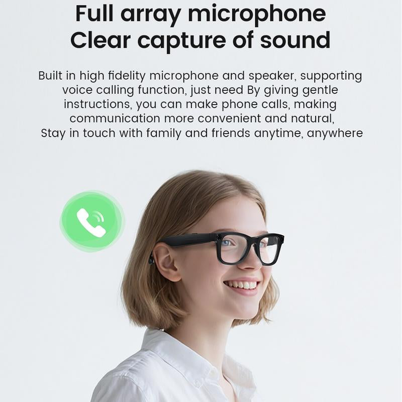 Evomi Touch-Control Smart Glasses with 800W HD Camera, Bluetooth Voice Communication, Dual Lenses, Surround Sound, and Smart Polarized Lenses for Daily Activities, Wearable Device in Black