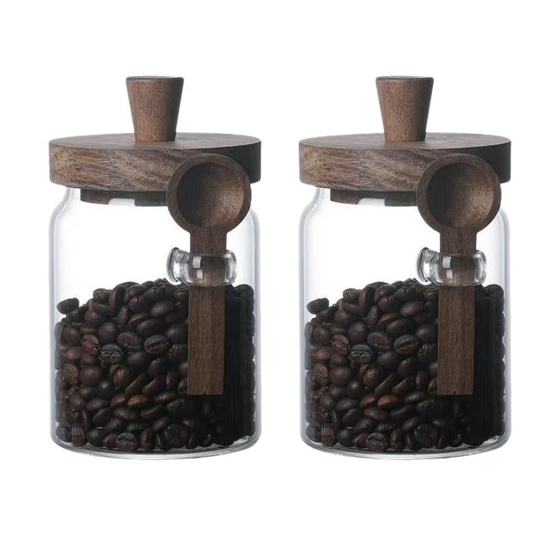 Coffee Sets, Coffee Jars, Glass Spice Jar with Wooden Lid & Spoon, 17Oz/500Ml, High Borosilicate Material, Food Storage Container for Kitchen, Pantry, & Home Use, Bamboo Design, Sturdy & Sealed, Thanksgiving Tiktokshopblackfriday Christmas