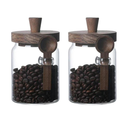 Coffee Sets, Coffee Jars, Glass Spice Jar with Wooden Lid & Spoon, 17Oz/500Ml, High Borosilicate Material, Food Storage Container for Kitchen, Pantry, & Home Use, Bamboo Design, Sturdy & Sealed, Thanksgiving Tiktokshopblackfriday Christmas
