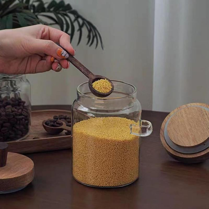 Coffee Sets, Coffee Jars, Glass Spice Jar with Wooden Lid & Spoon, 17Oz/500Ml, High Borosilicate Material, Food Storage Container for Kitchen, Pantry, & Home Use, Bamboo Design, Sturdy & Sealed, Thanksgiving Tiktokshopblackfriday Christmas