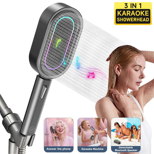Karaoke Shower Head with Bluetooth Speaker and 16 Color LED Lights Shower Karaoke Mic IPX7 Waterproof 7H Play Type C Call Function Standalone Unit No Hose Red Dot Award Gift Audio Smartphone Tiktokshopblackfriday
