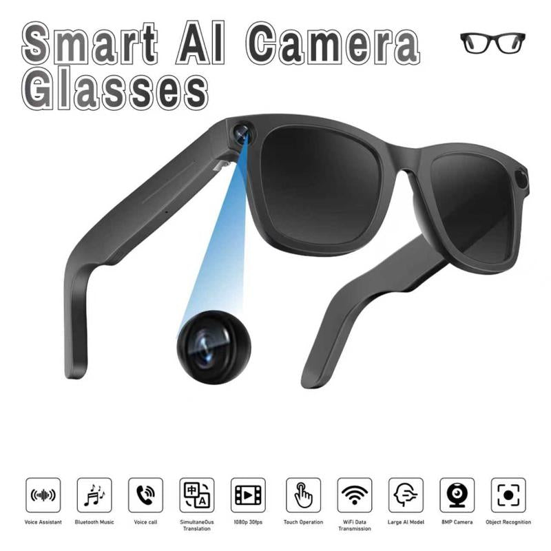 Evomi Touch-Control Smart Glasses with 800W HD Camera, Bluetooth Voice Communication, Dual Lenses, Surround Sound, and Smart Polarized Lenses for Daily Activities, Wearable Device in Black