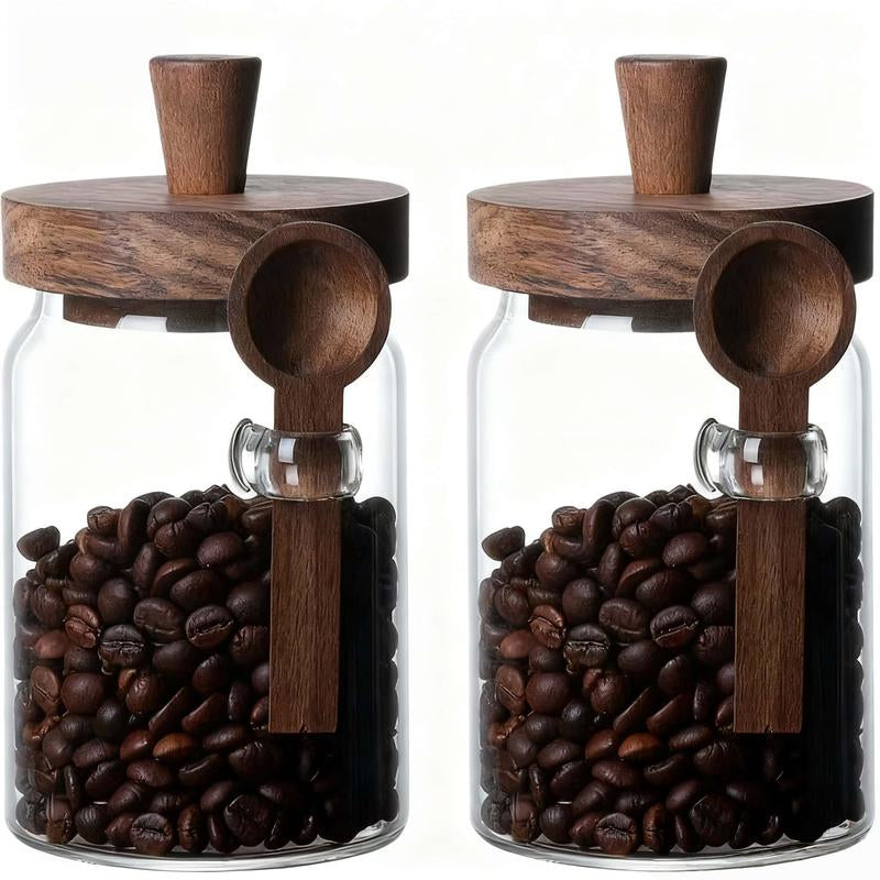 Coffee Sets, Coffee Jars, Glass Spice Jar with Wooden Lid & Spoon, 17Oz/500Ml, High Borosilicate Material, Food Storage Container for Kitchen, Pantry, & Home Use, Bamboo Design, Sturdy & Sealed, Thanksgiving Tiktokshopblackfriday Christmas