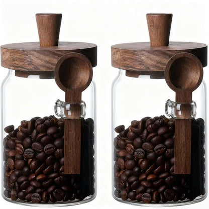 Coffee Sets, Coffee Jars, Glass Spice Jar with Wooden Lid & Spoon, 17Oz/500Ml, High Borosilicate Material, Food Storage Container for Kitchen, Pantry, & Home Use, Bamboo Design, Sturdy & Sealed, Thanksgiving Tiktokshopblackfriday Christmas